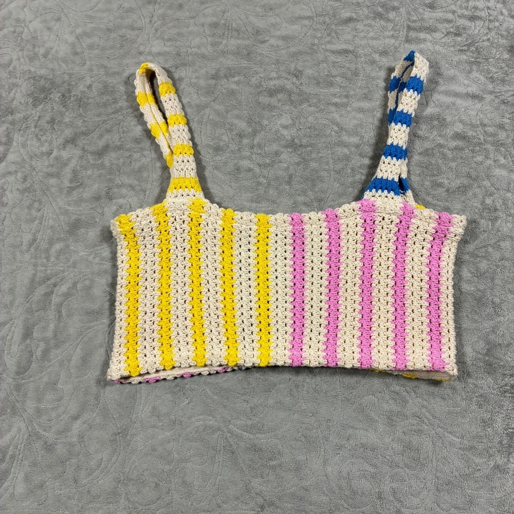 Zara Crochet Patchwork Open Knit Crop Top Size S Pastel Boho Beachy Festival - Picture 2 of 10